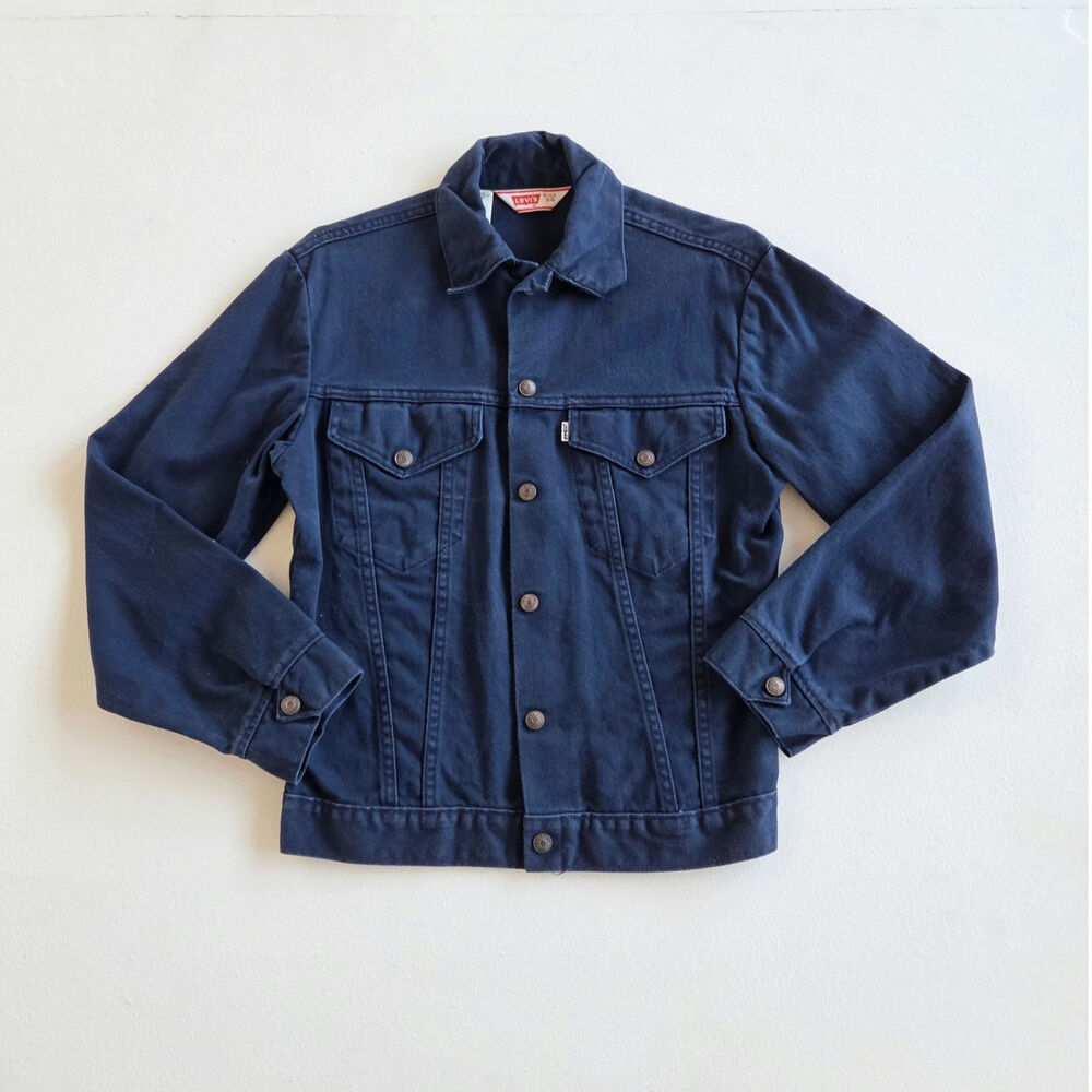 Vintage 70s Levi's 70505-1018 Navy Twill Type III Trucker Jacket USA Made Sz 34